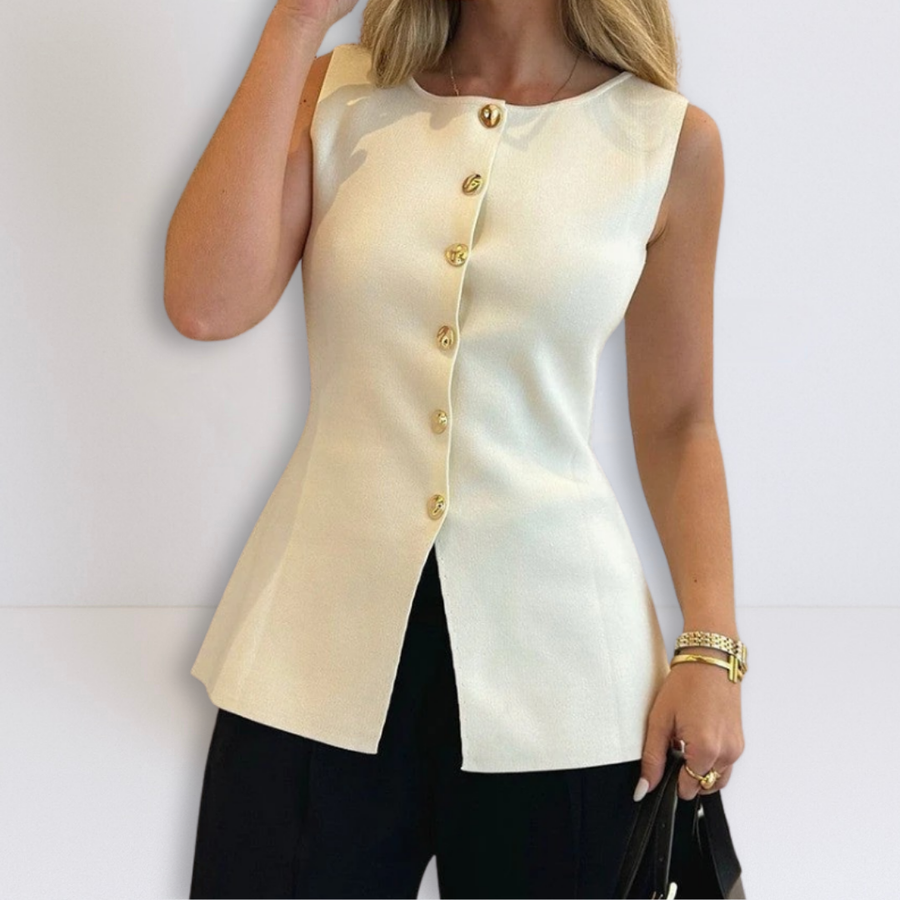 Rose Sleeveless Button Peplum Top