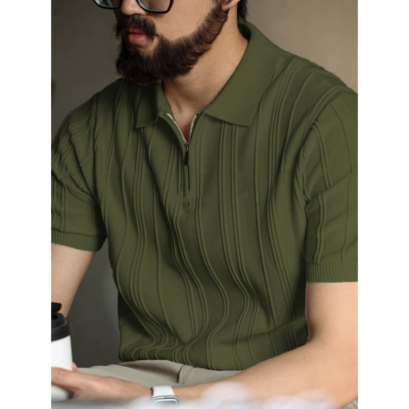 Polo con Zip Stile Americano da Uomo, Top Estivo a Maglia