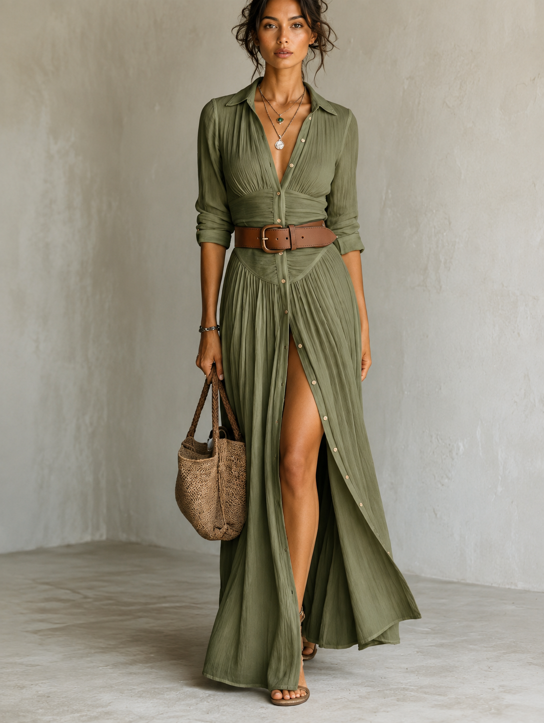 Odetta™ – Elegante Abito Lungo con Cintura in Vita