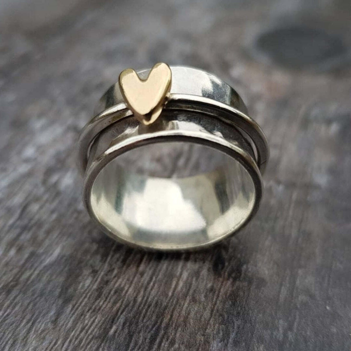 Anello Cuore Dorato Argento Vintage
