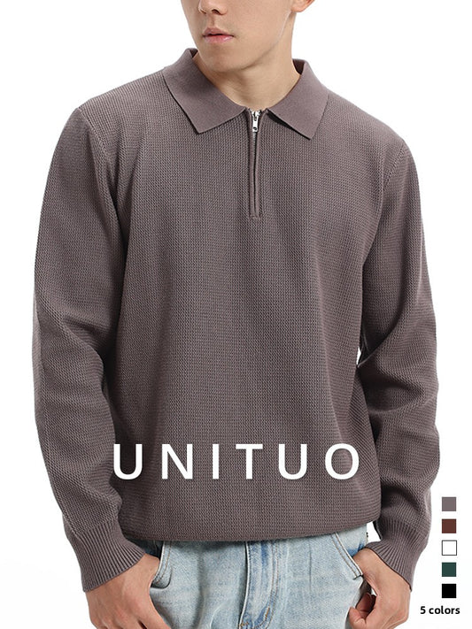 Mens Long Sleeve Knitted Polo Shirt