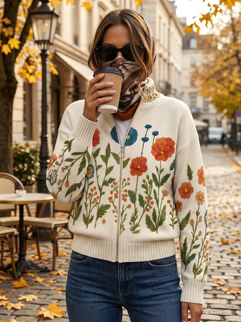 Wrenna™ | Cardigan con Zip a Fiori di Campo