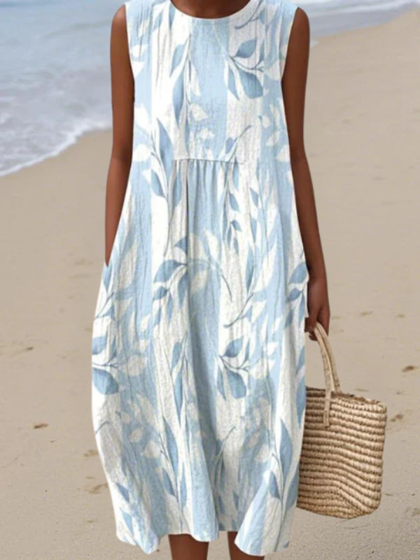 Ivy Midi Dress with Leaf Print