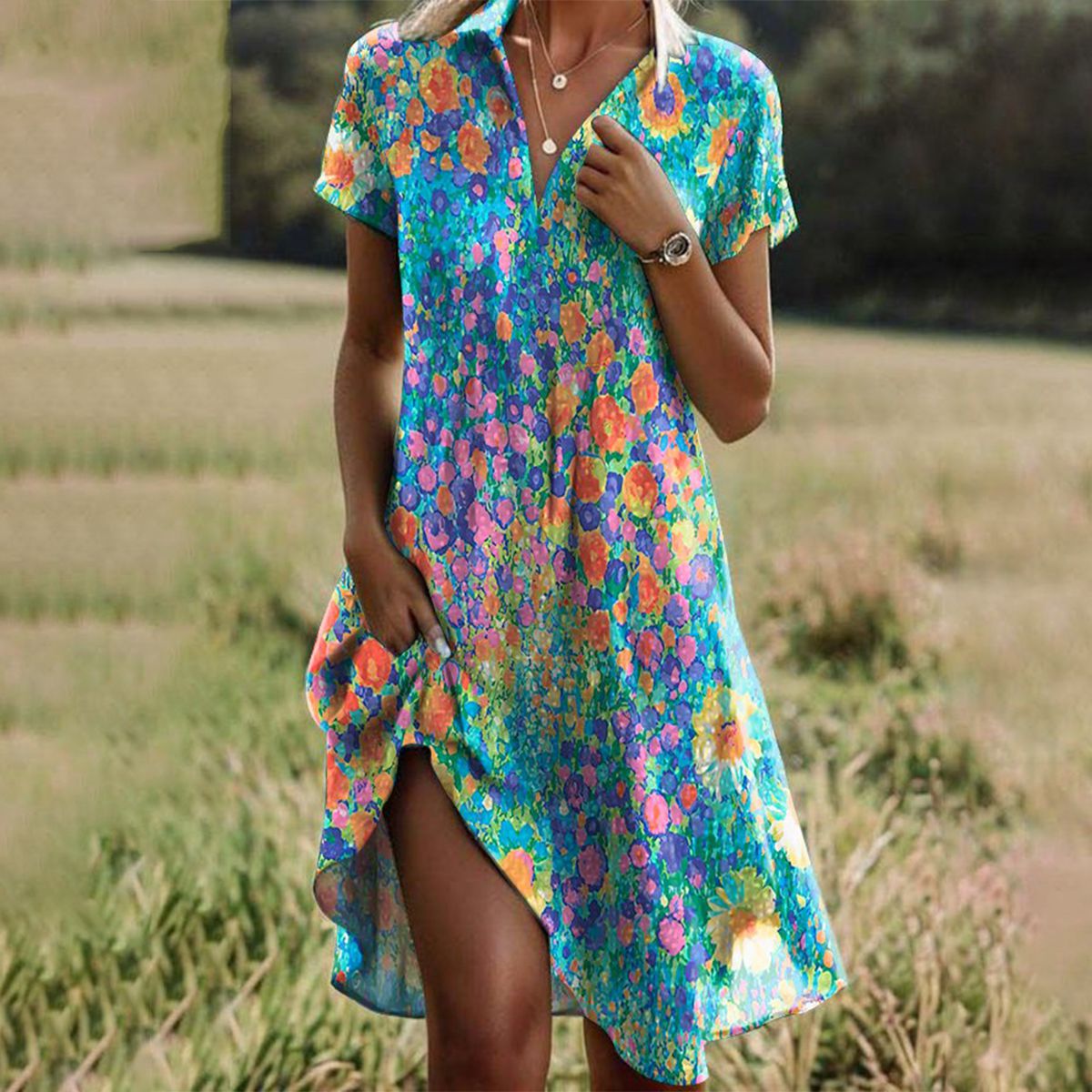 Tansy Summer Midi Dress Blue