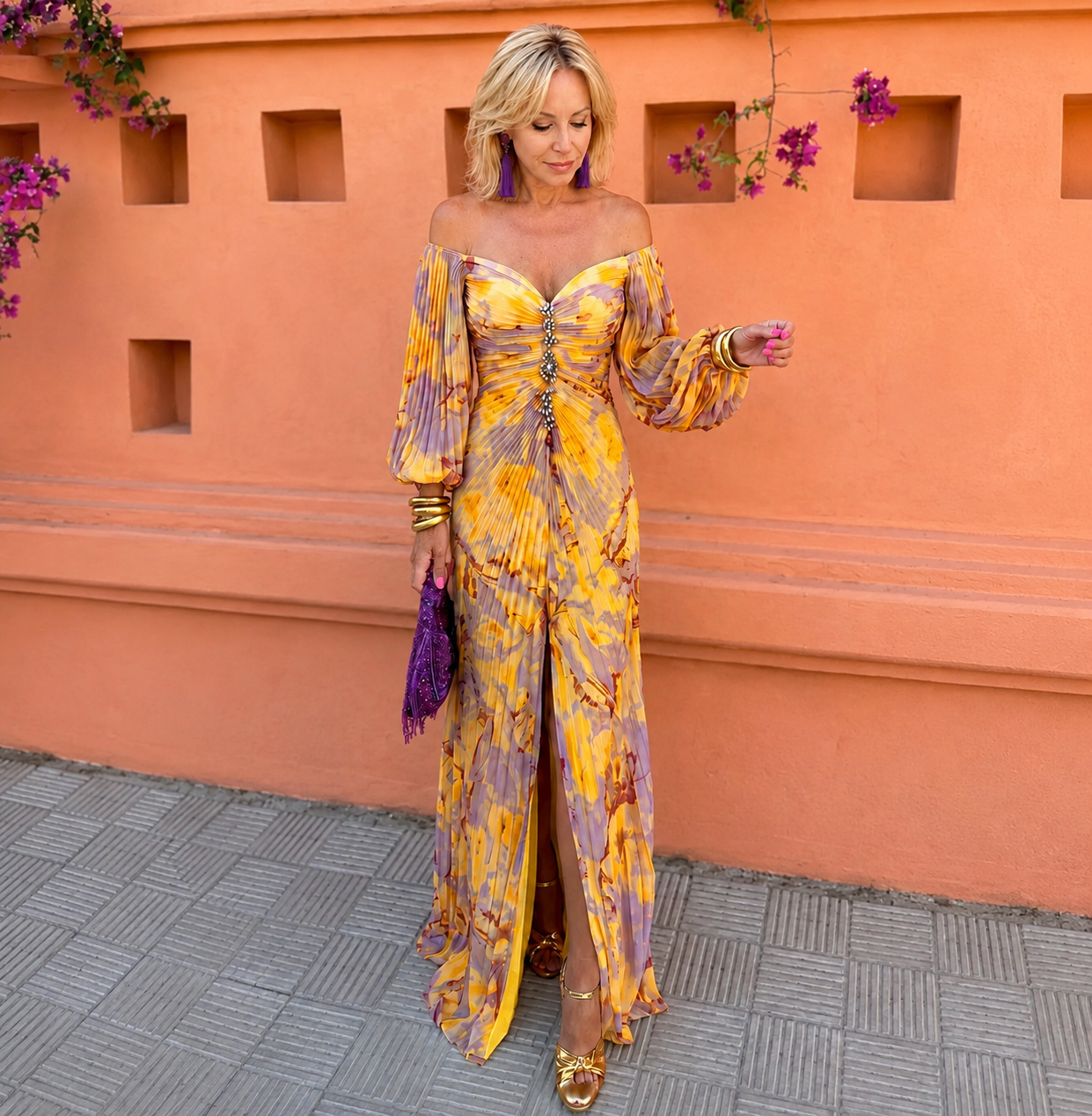Greta™ – Abito Lungo Elegante con Motivo Floreale