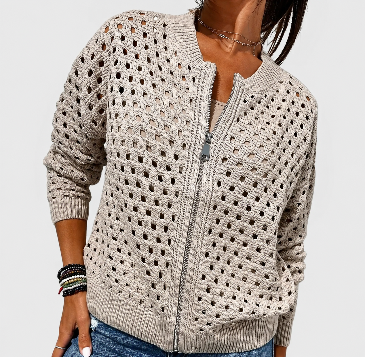 Giulia™ – Cardigan in Maglia Traforata con Zip