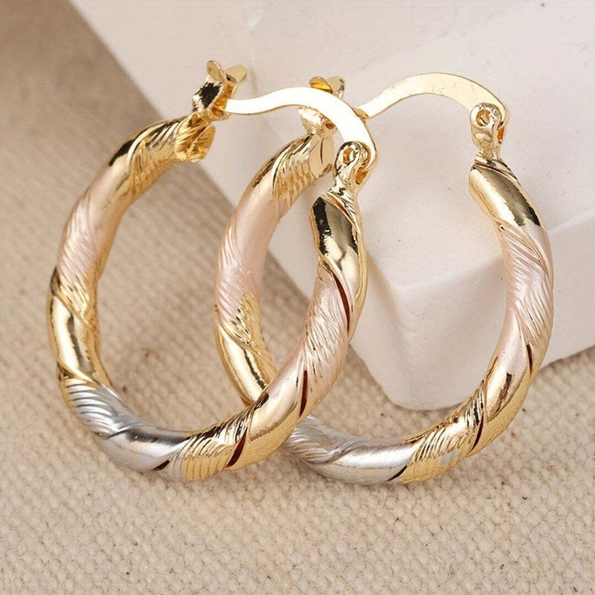 Orecchini a Cerchio Rotondi Vintage Oro Argento e Rosa