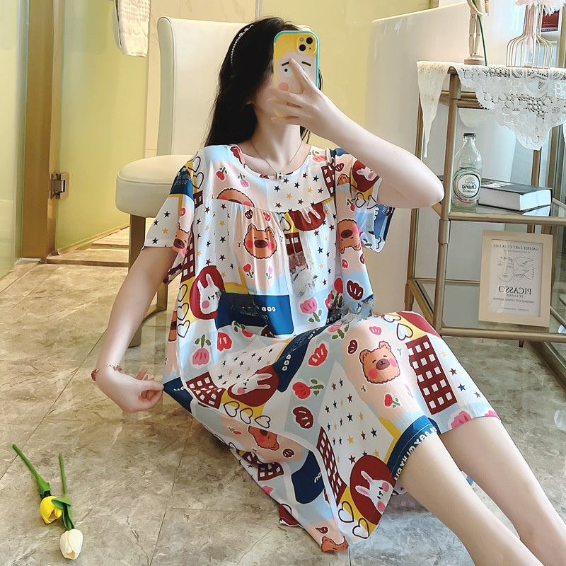 Cotton Silk Nightdress Summer Sleepwear