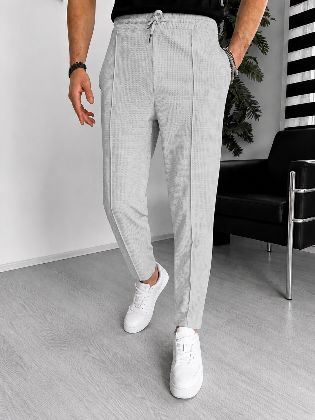 Pantalone Uomo Struttura Waffle – Slim Fit Elasticizzato con Coulisse | Casual & Smart Casual