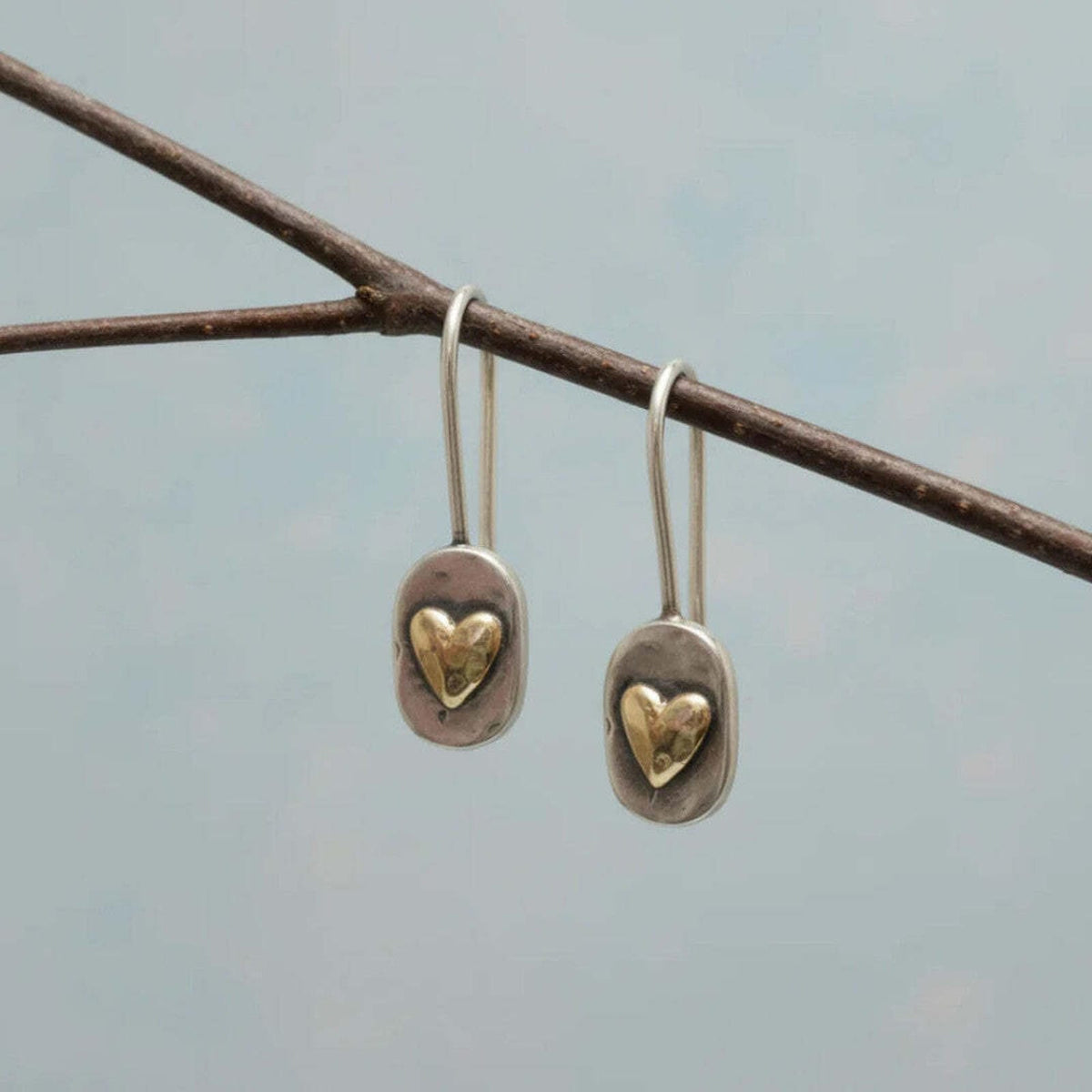 Orecchini Cuore Intarsiato Dorato Vintage
