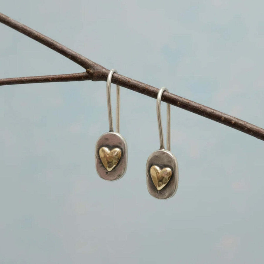 Orecchini Cuore Intarsiato Dorato Vintage