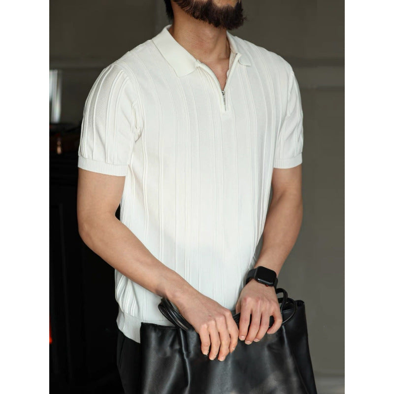 Polo con Zip Stile Americano da Uomo, Top Estivo a Maglia