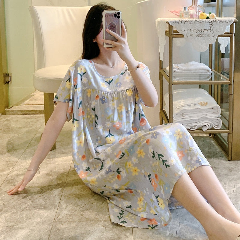 Cotton Silk Nightdress Summer Sleepwear