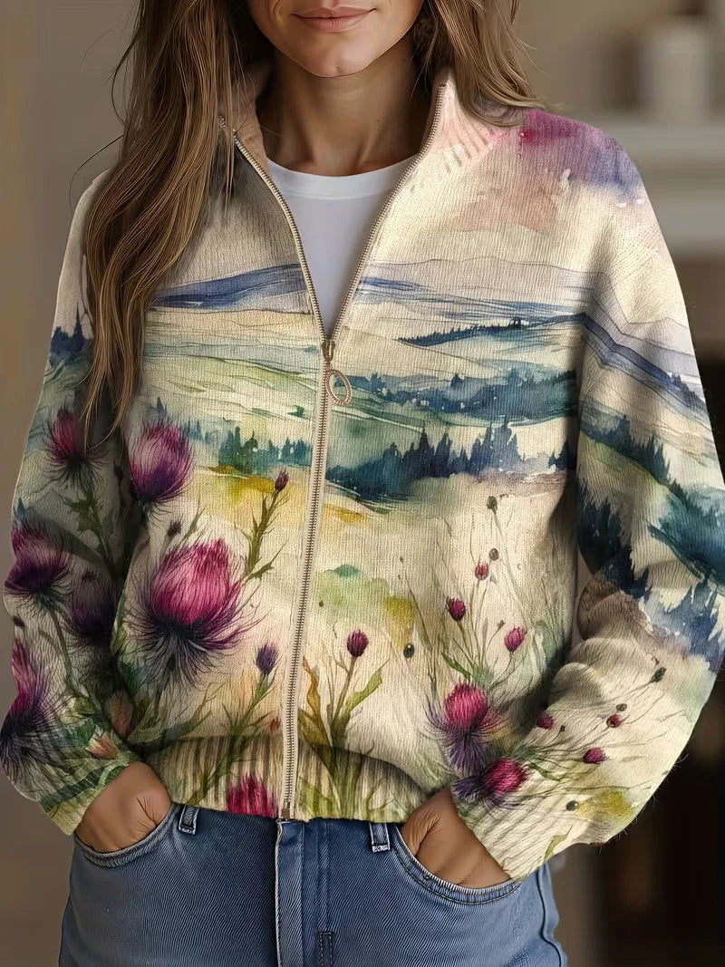 Wrenna™ | Cardigan con Zip a Fiori di Campo