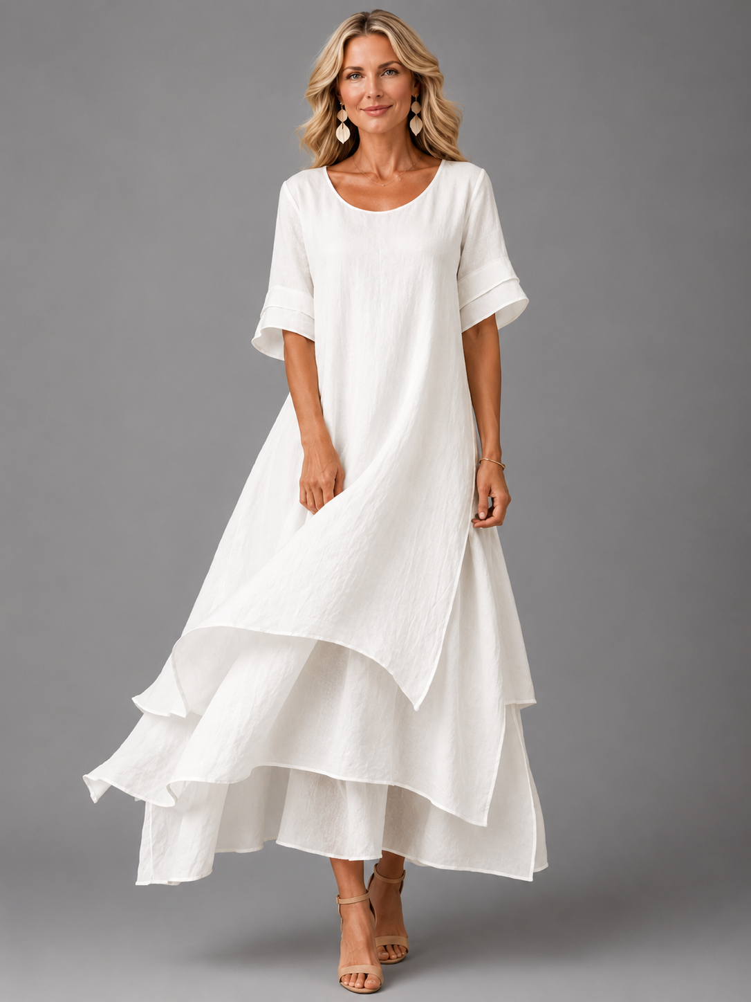 Abito Maxi Elegante con Volant e Vestibilità Fluida