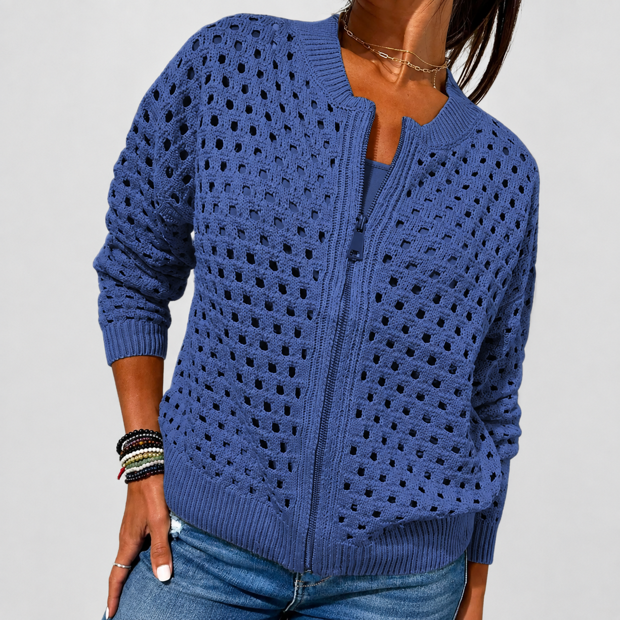 Giulia™ – Cardigan in Maglia Traforata con Zip