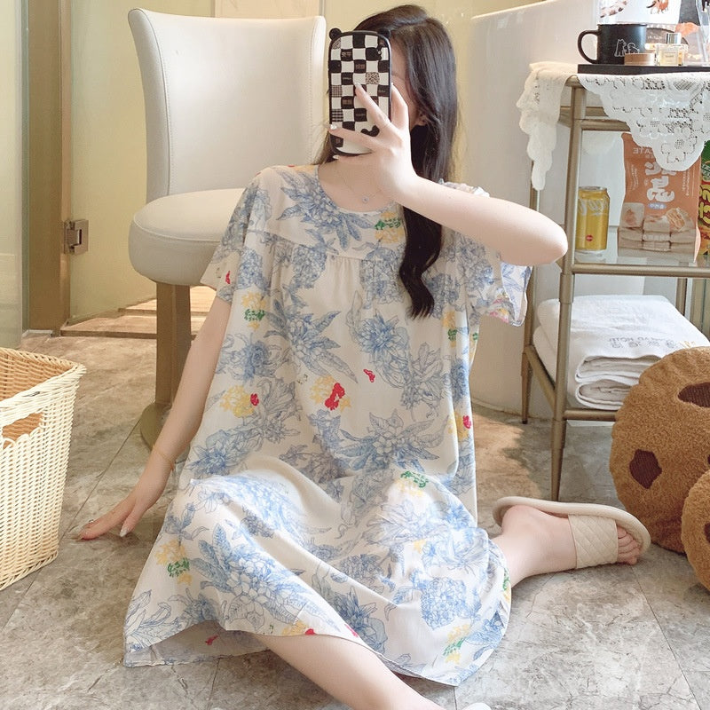 Cotton Silk Nightdress Summer Sleepwear