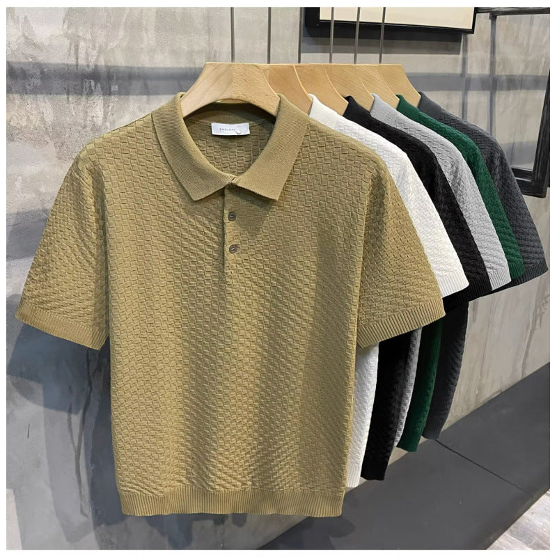 Polo da Uomo in Seta Ghiaccio Scozzese di Lusso Leggero, Traspirante, Colletto Classico