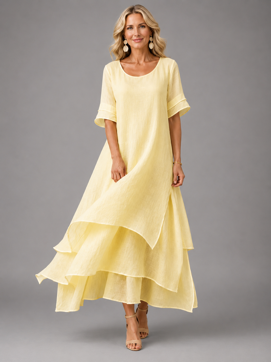 Abito Maxi Elegante con Volant e Vestibilità Fluida