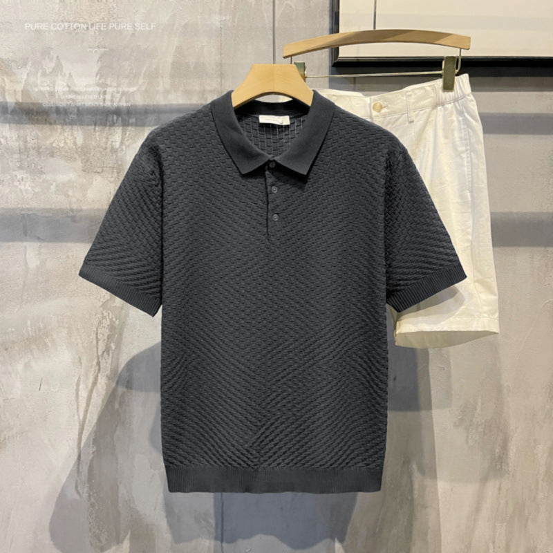 Polo da Uomo in Seta Ghiaccio Scozzese di Lusso Leggero, Traspirante, Colletto Classico