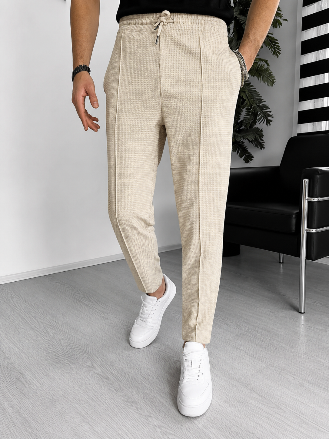 Pantalone Uomo Struttura Waffle – Slim Fit Elasticizzato con Coulisse | Casual & Smart Casual