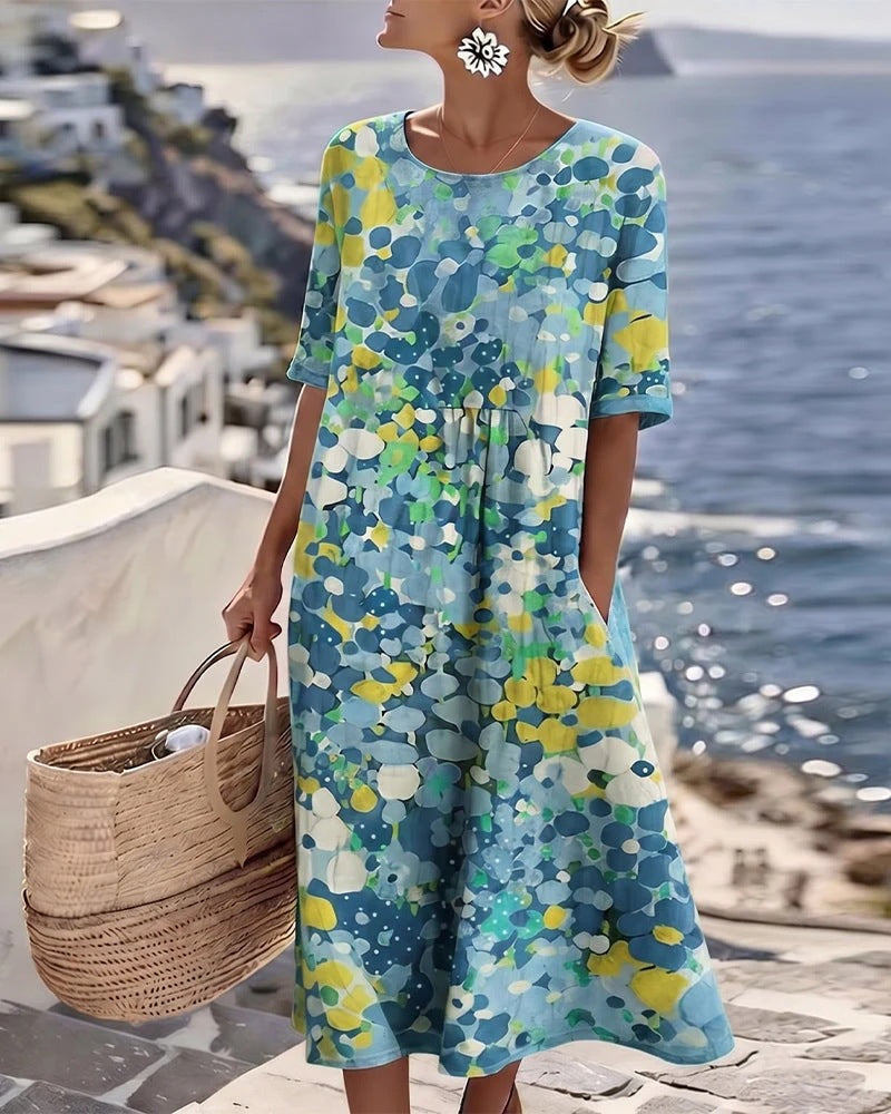 Women V-Neck Pleated Dress