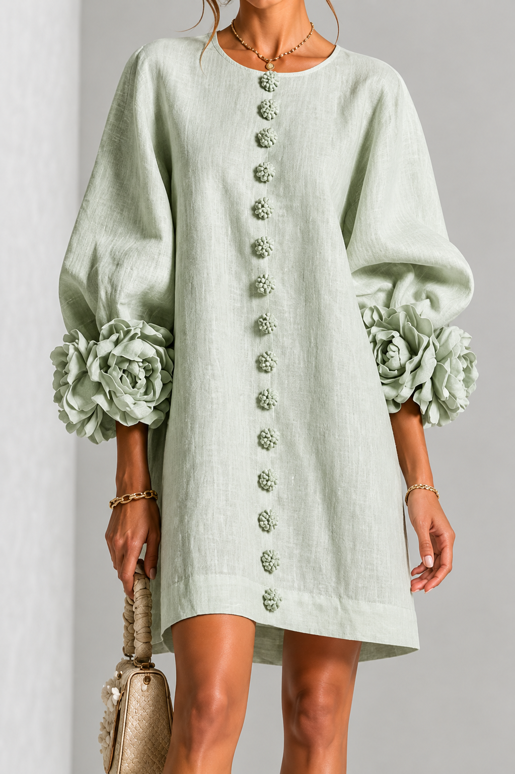 Abito Elegante con Maniche a Fiore