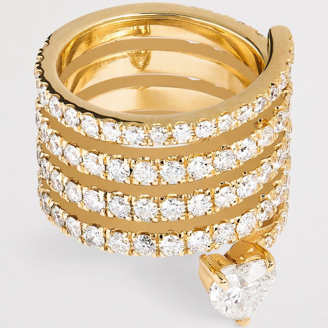 Anello Cuore Zirconia Oro Antico a Fascia Avvolgente