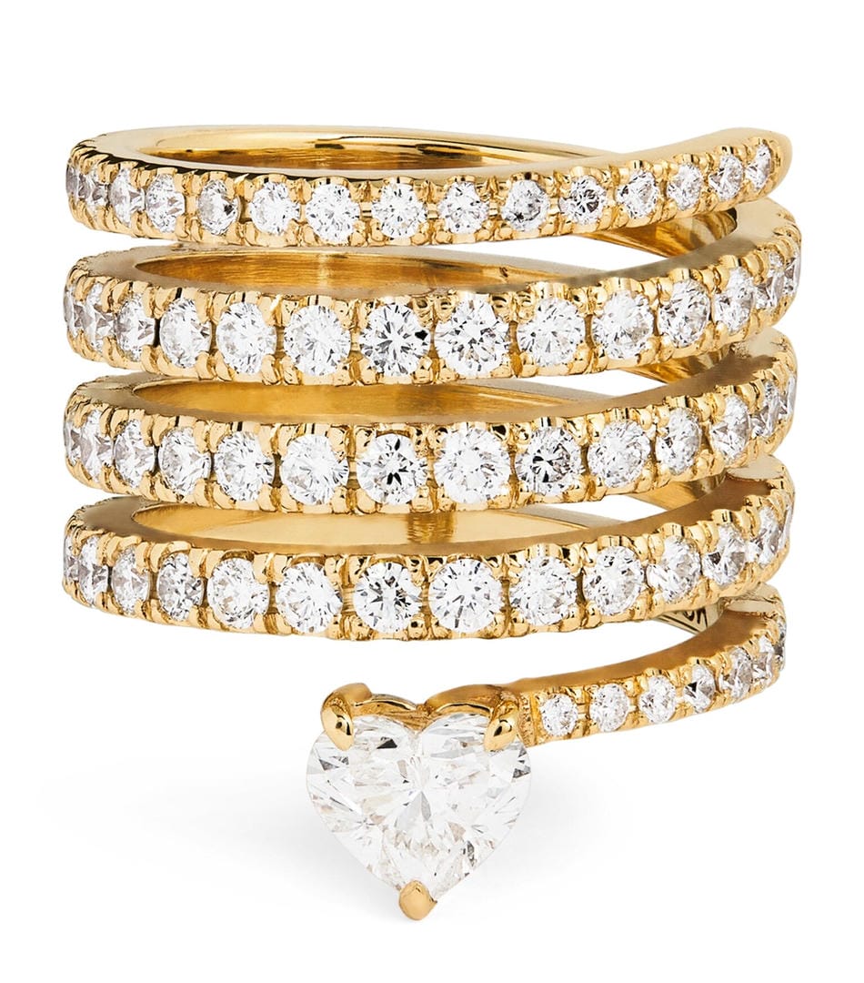 Anello Cuore Zirconia Oro Antico a Fascia Avvolgente