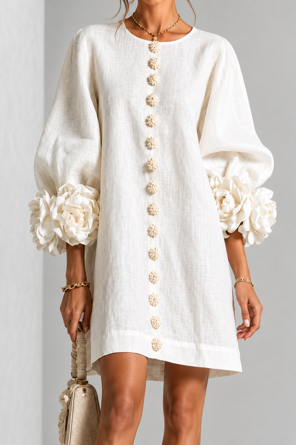 Abito Elegante con Maniche a Fiore