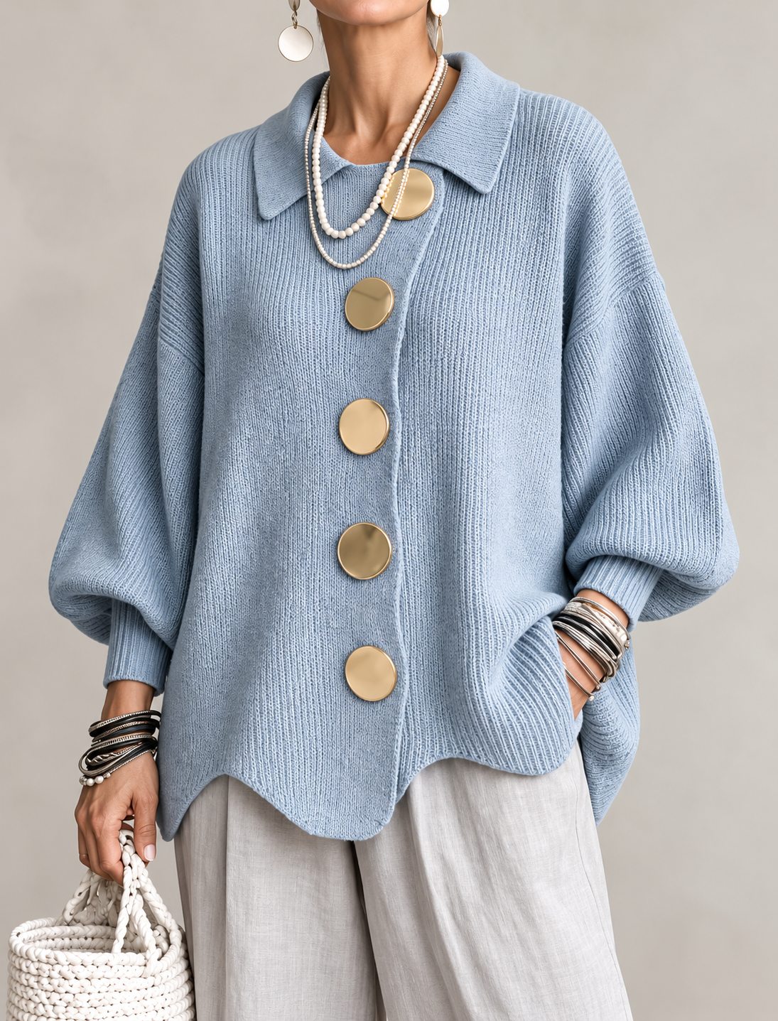 Maglione Elegante Oversize con Bottoni