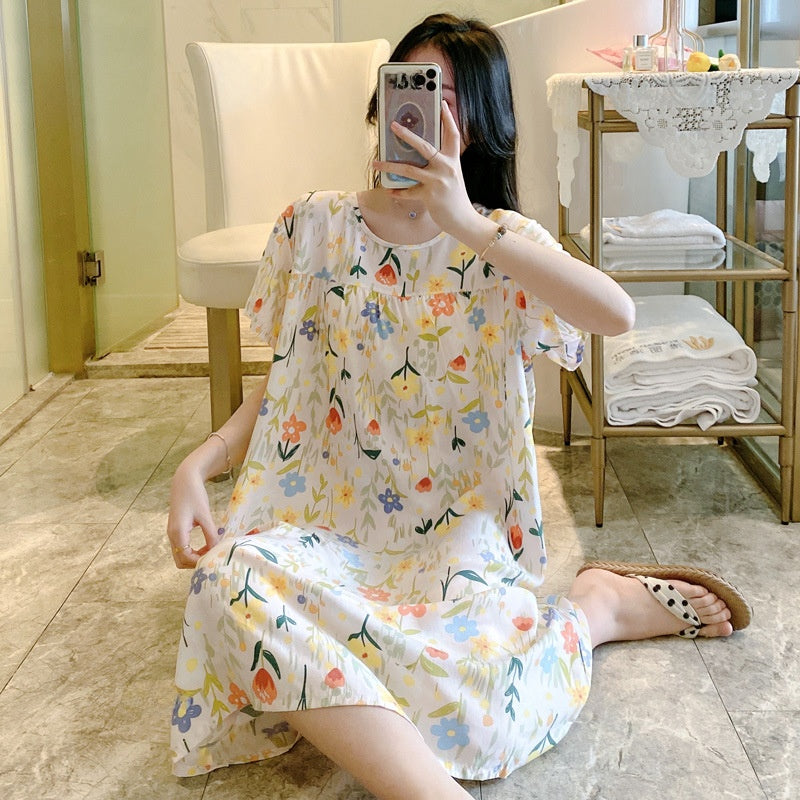Cotton Silk Nightdress Summer Sleepwear