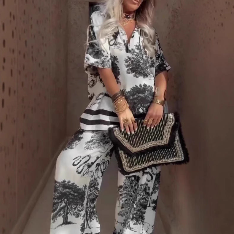 Completo Casual Stampato Due Pezzi da Donna