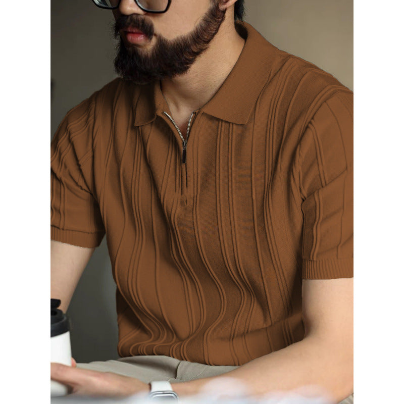 Polo con Zip Stile Americano da Uomo, Top Estivo a Maglia