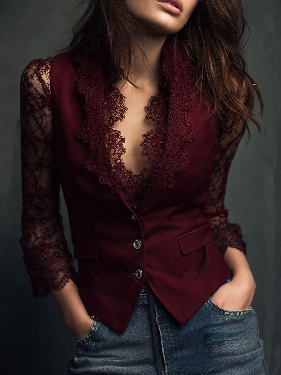 Noémie | Top Blazer Nero con Maniche Semi-Trasparenti