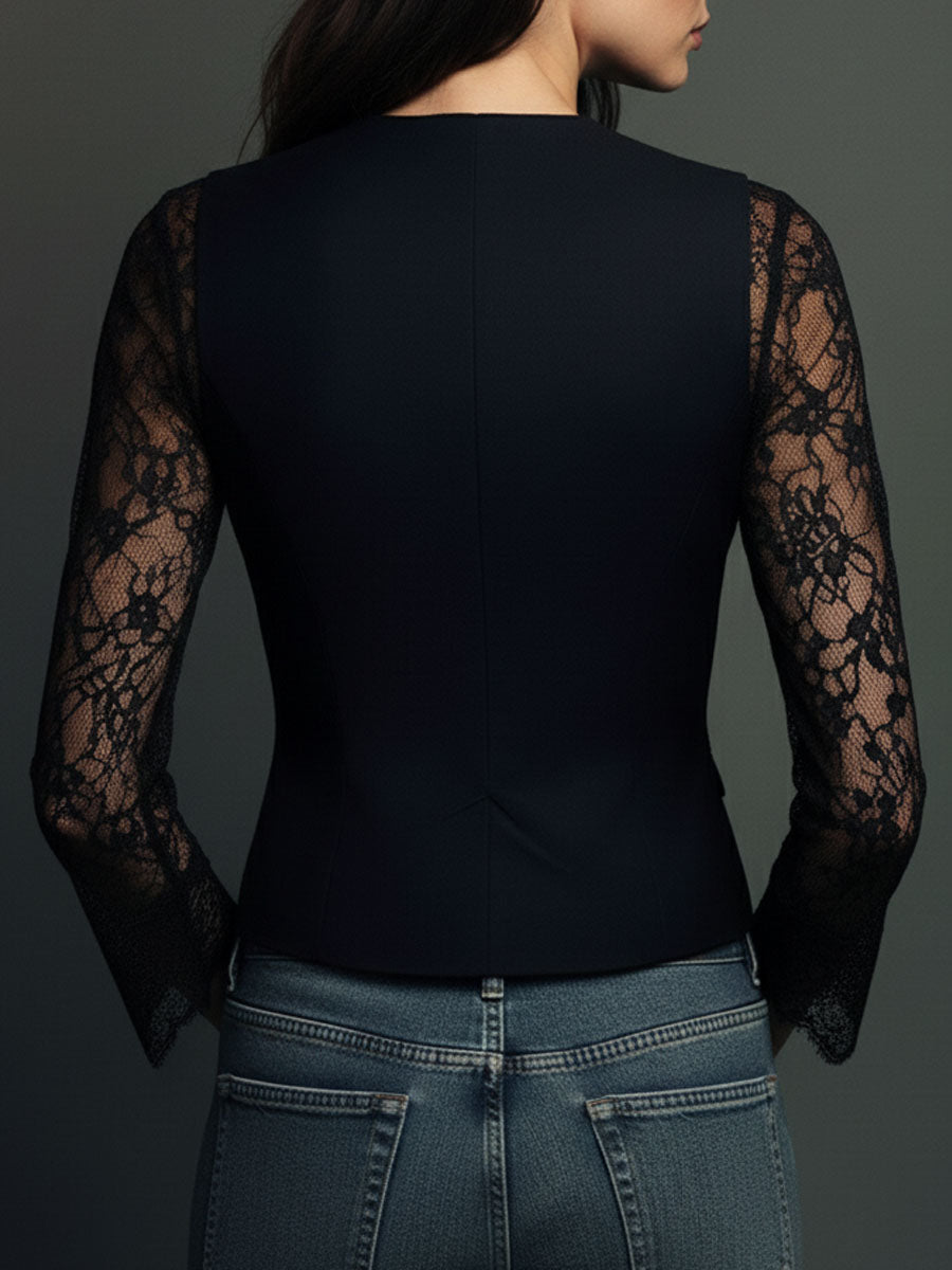 Noémie | Top Blazer Nero con Maniche Semi-Trasparenti