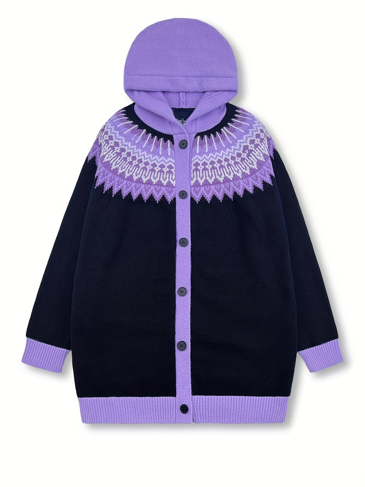 Gulnur | Cardigan con Cappuccio a Motivo Nordico