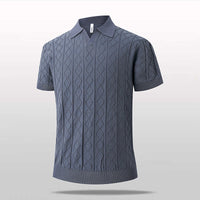 Polo a V lavorata a maglia da uomo a maniche corte