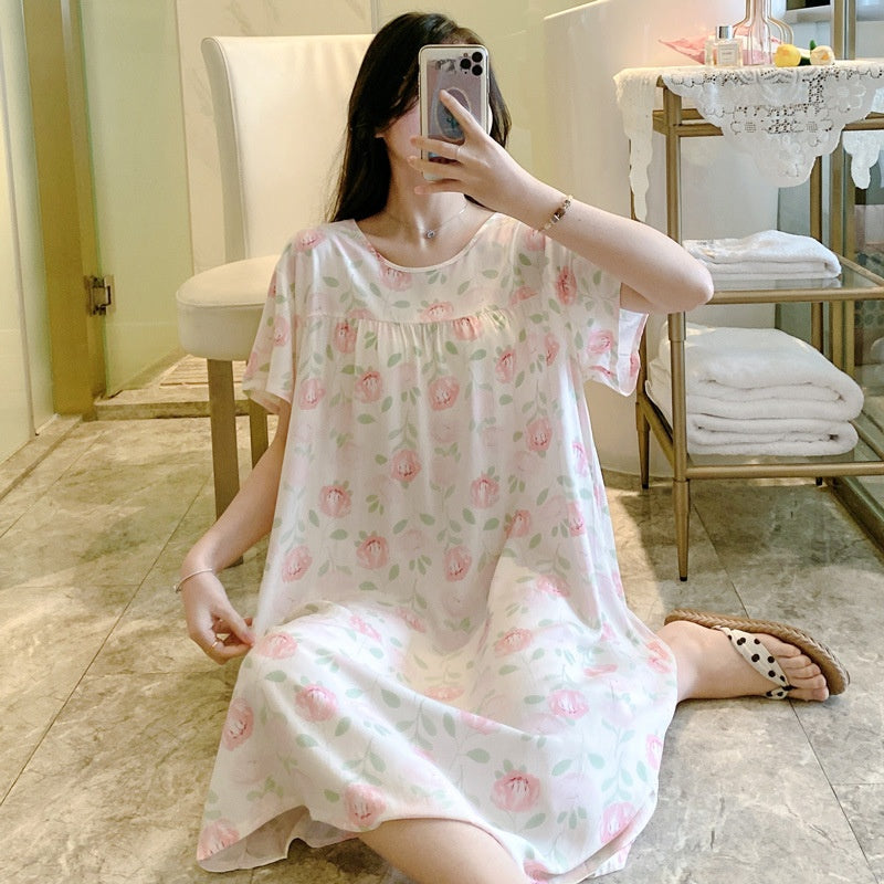 Cotton Silk Nightdress Summer Sleepwear