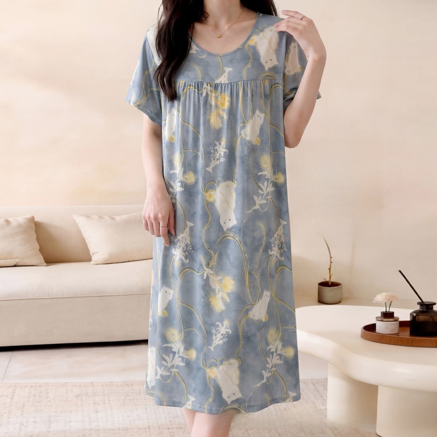 Cotton Silk Nightdress Summer Sleepwear