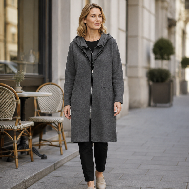 Vittoria | Giacca Lunga con Cappuccio e Doppia Zip