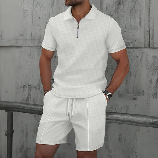 Texture Lapel Polo Men Sport Set