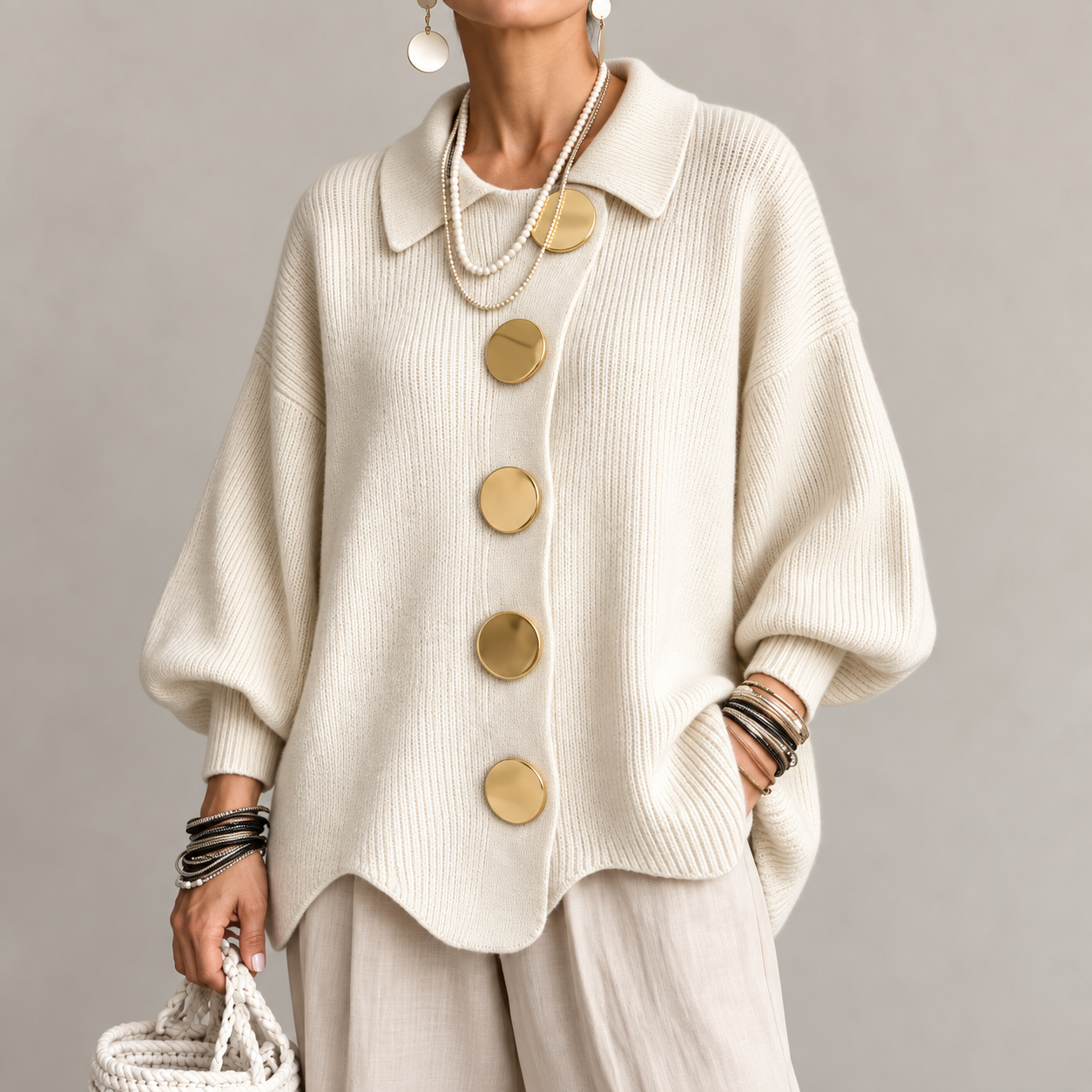 Maglione Elegante Oversize con Bottoni
