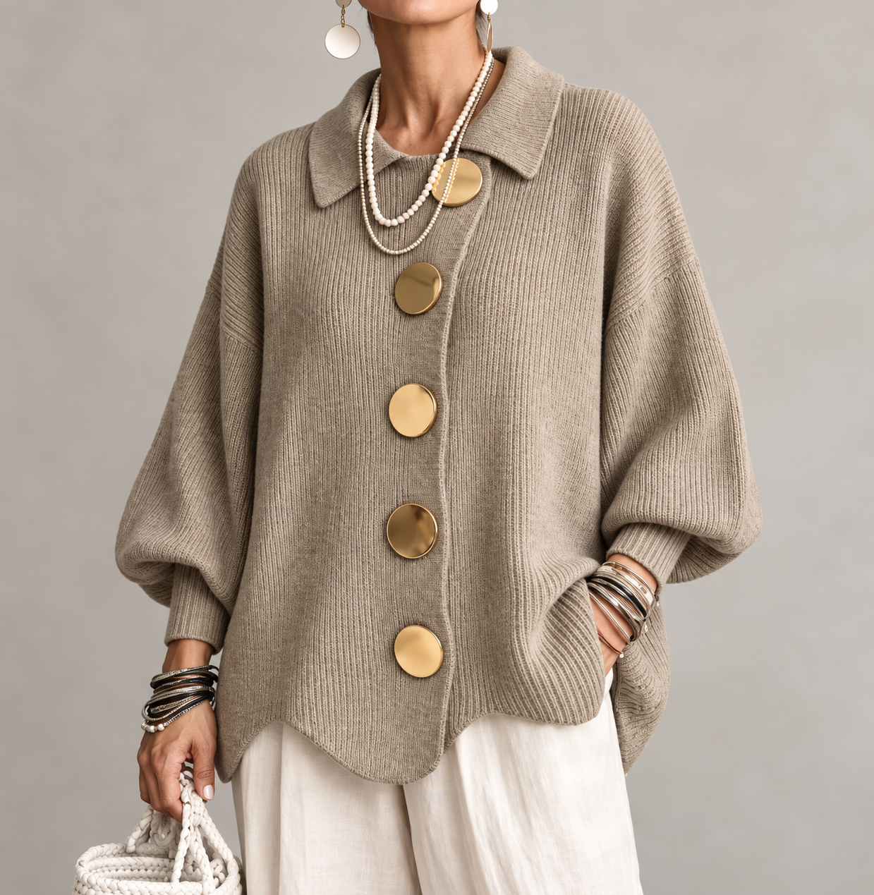 Maglione Elegante Oversize con Bottoni
