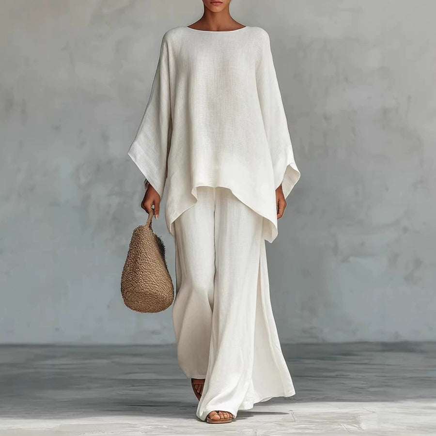 Completo camicia e pantaloni in misto lino da donna