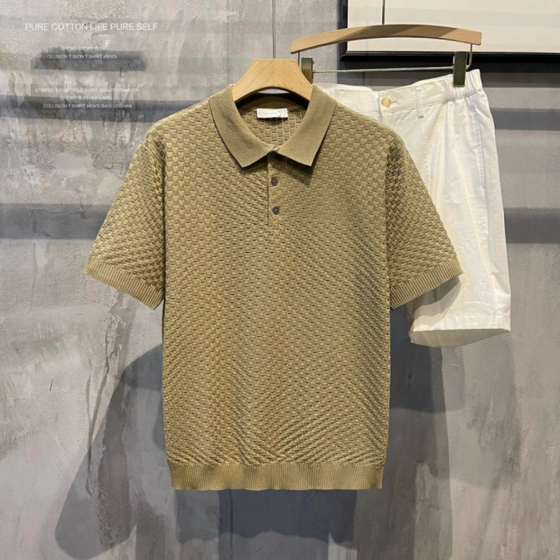 Polo da Uomo in Seta Ghiaccio Scozzese di Lusso Leggero, Traspirante, Colletto Classico