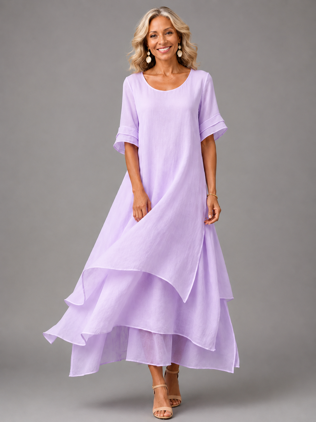 Abito Maxi Elegante con Volant e Vestibilità Fluida