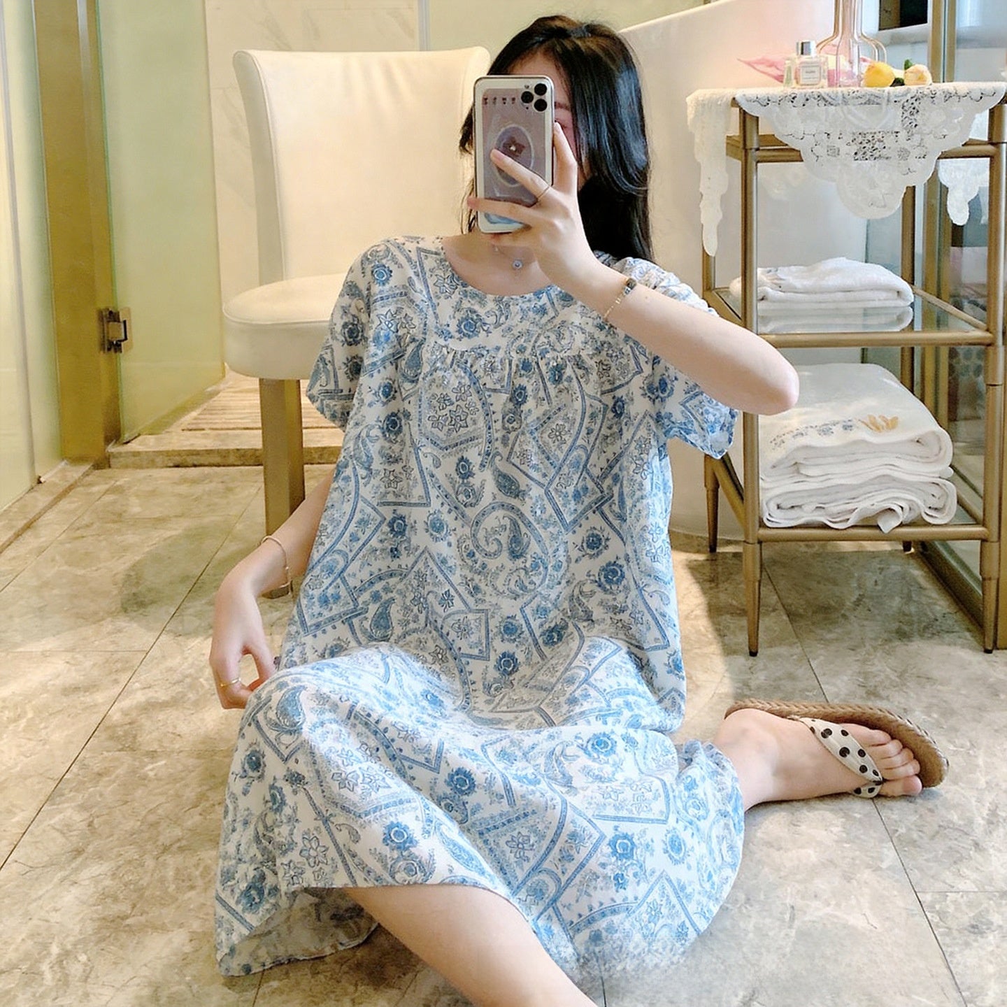 Cotton Silk Nightdress Summer Sleepwear