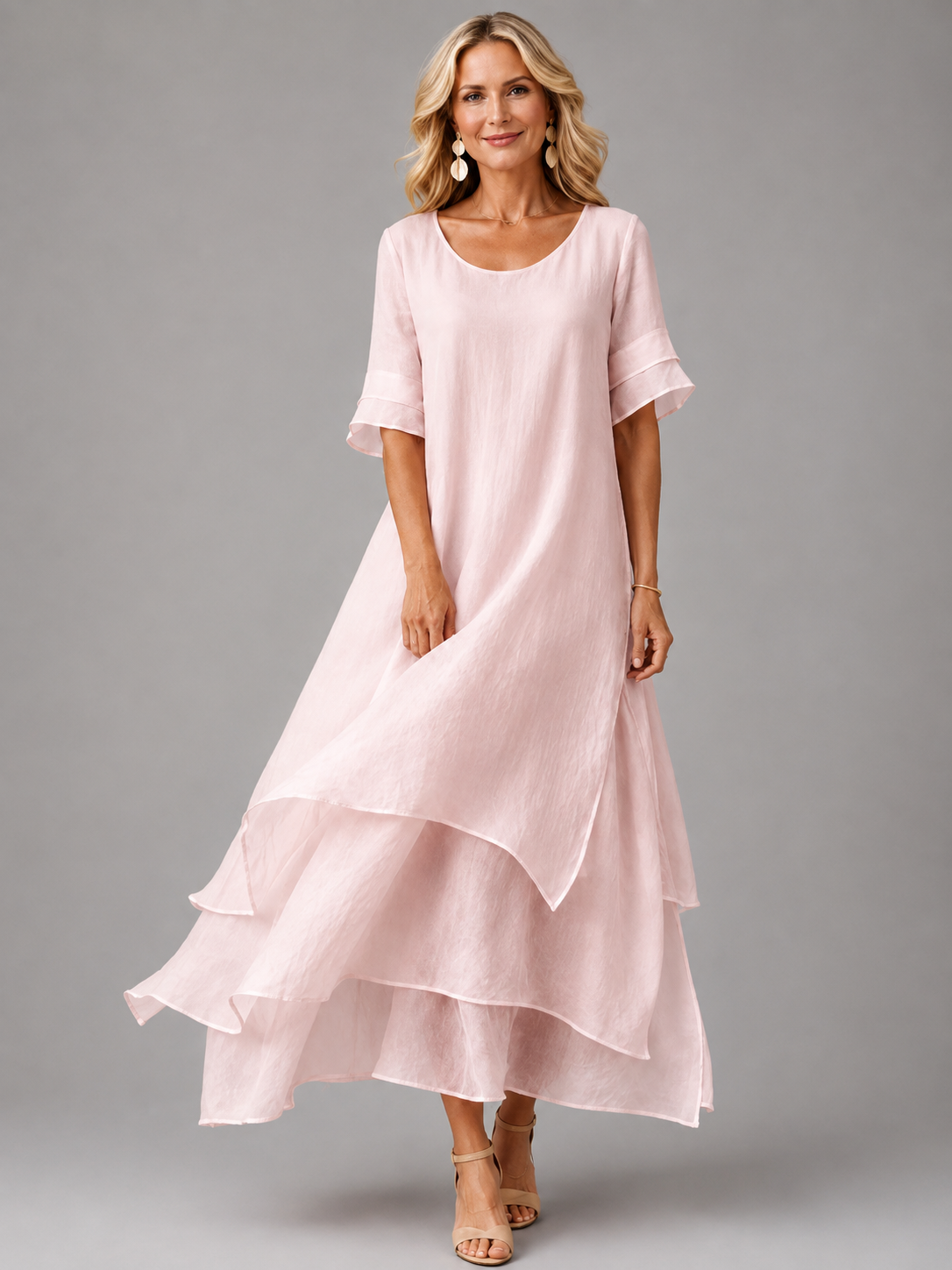 Abito Maxi Elegante con Volant e Vestibilità Fluida
