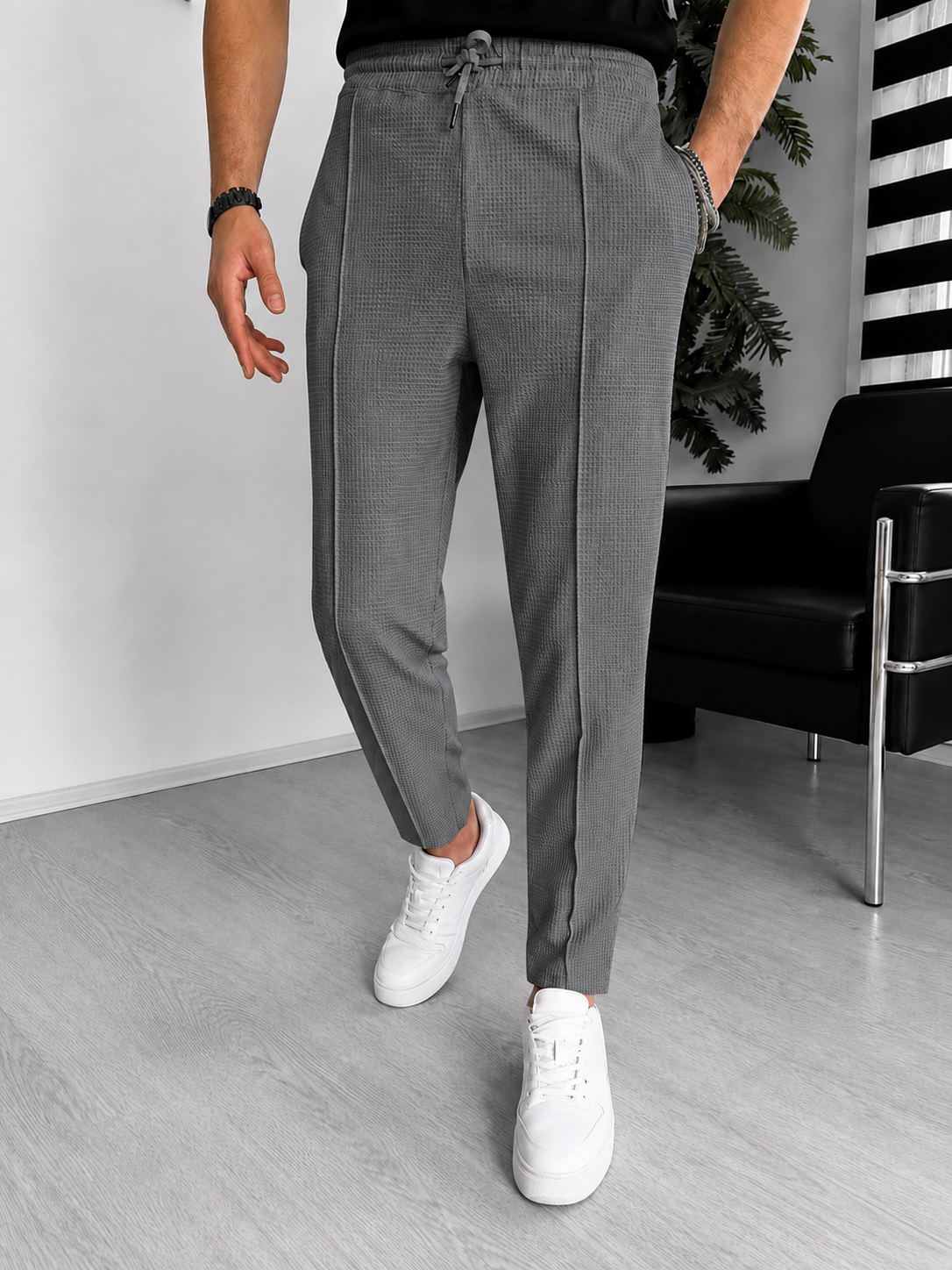 Pantalone Uomo Struttura Waffle – Slim Fit Elasticizzato con Coulisse | Casual & Smart Casual